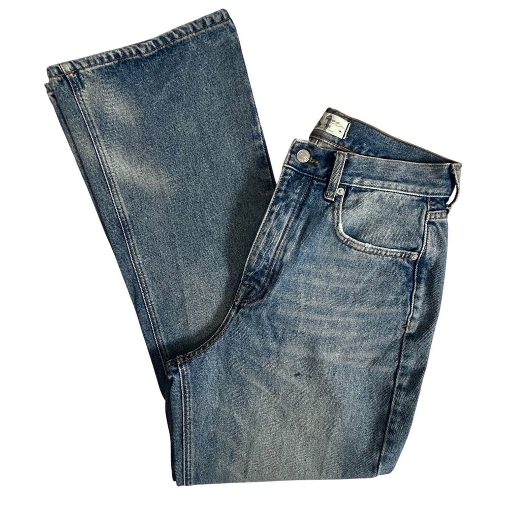 Free People We The Free High Rise Flare Splatter Jeans Medium Wash Size 31
